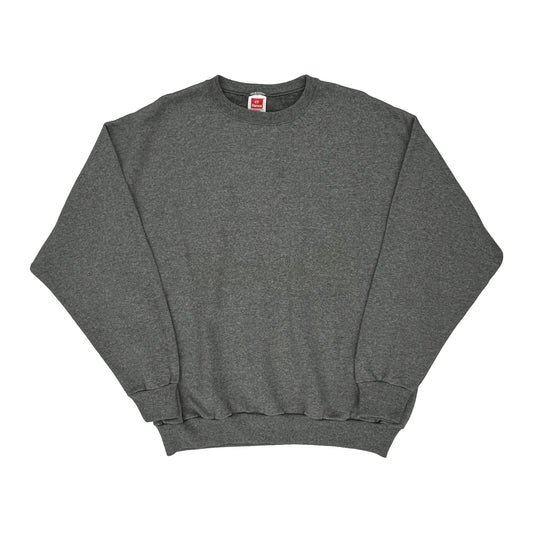 90S Blank Hanes Sweatshirt - Large Grey Cotton Blend