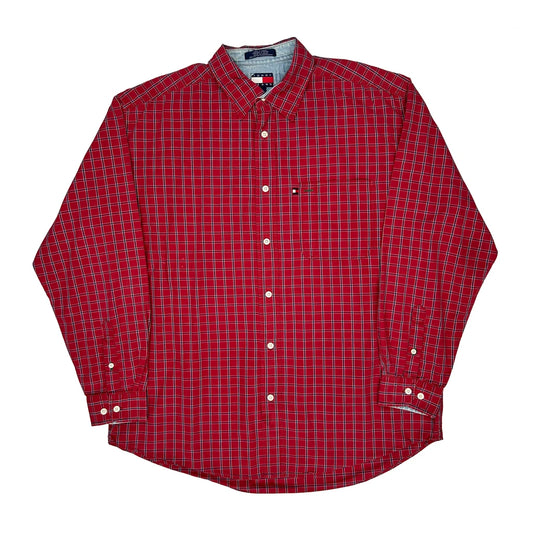 Vintage Tommy Jeans Checked Shirt - Large Red Cotton