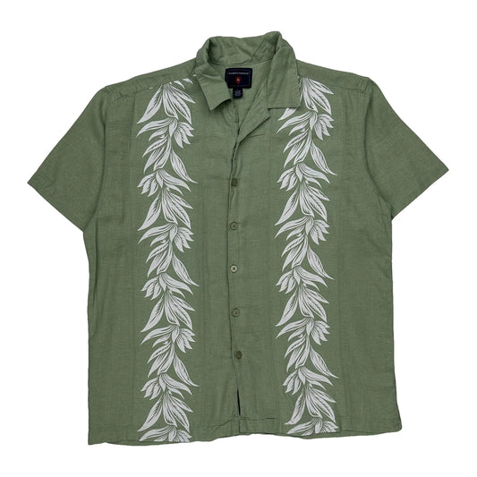 Saddlebred Hawaiian Shirt - Large Green Linen Blend