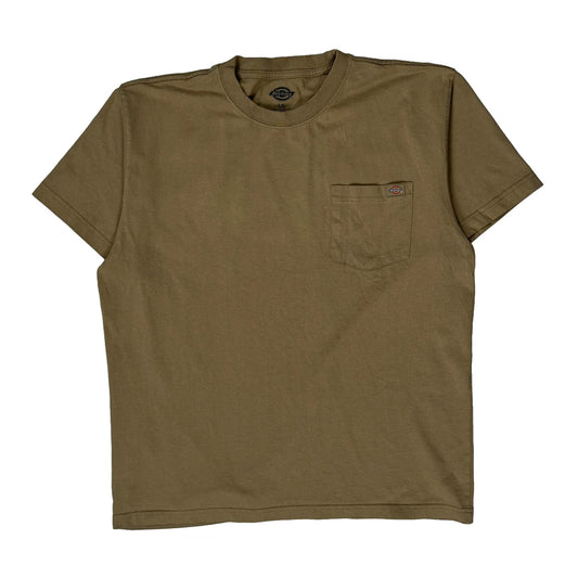 Dickies T-Shirt - Large Khaki Cotton