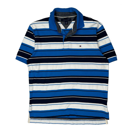 Tommy Hilfiger Striped Polo Shirt - Medium Blue Cotton