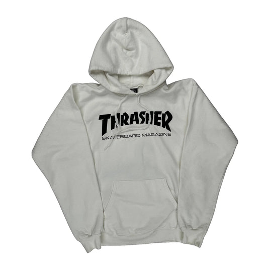 Skateboard Magazine Thrasher Spellout Hoodie - Small White Cotton