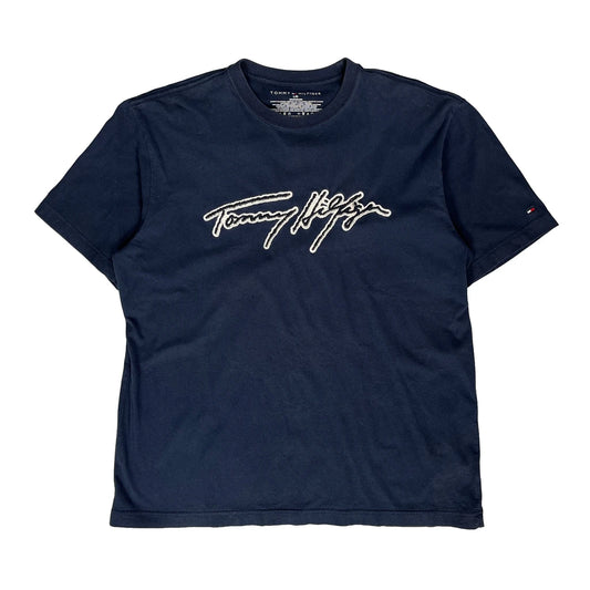 Vintage Tommy Hilfiger Graphic T-Shirt - Large Blue Cotton