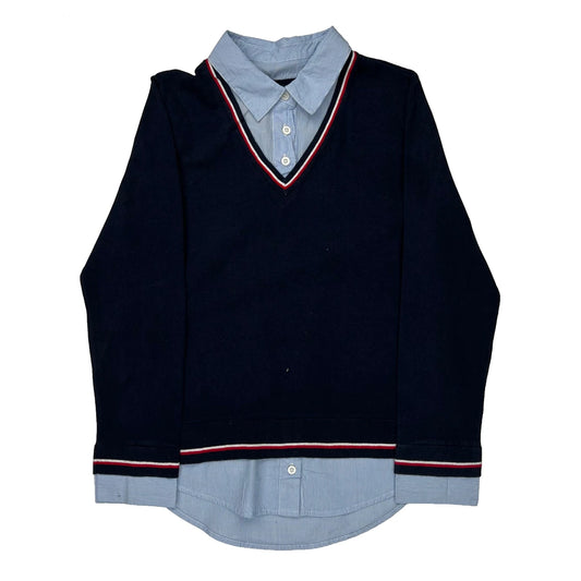 Tommy Hilfiger Striped Jumper - Small Blue Cotton