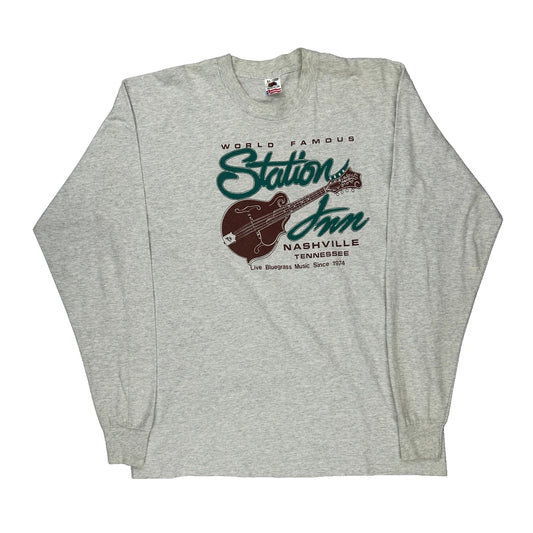 Station Inn Nashville Tennessee Fruit Of The Loom Single Stitch Long Sleeve T-Shirt - XL Grey Cotton