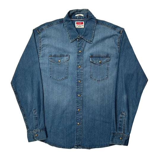 Wrangler Denim Shirt - Large Blue Cotton