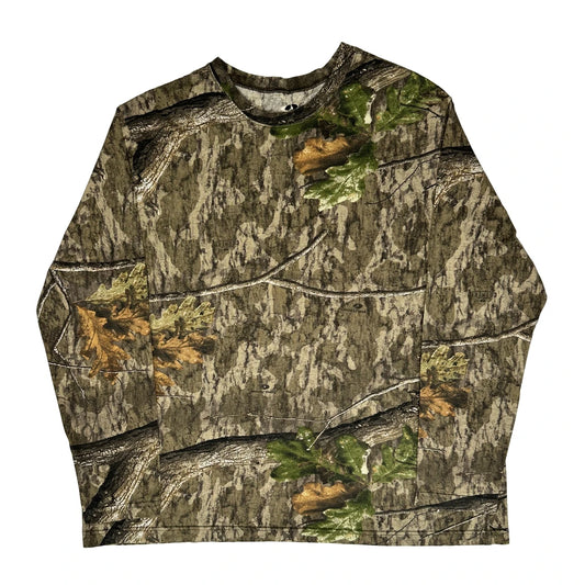 Mossy Oak Camo Long Sleeve T-Shirt - 2XL Khaki Cotton Blend