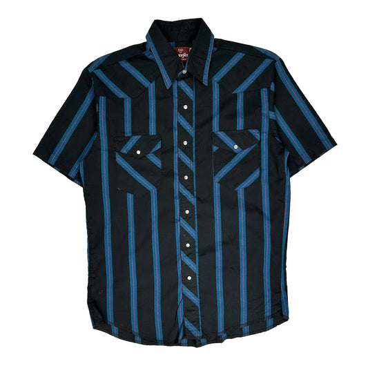 Wrangler Striped Short Sleeve Shirt - Medium Black Cotton