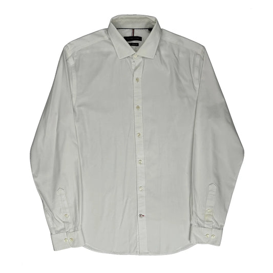 Wrinkle Free Tommy Hilfiger Slim Fit Shirt - Large White Cotton