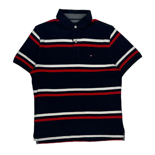 Vintage Tommy Hilfiger Striped Polo Shirt - Small Navy Cotton