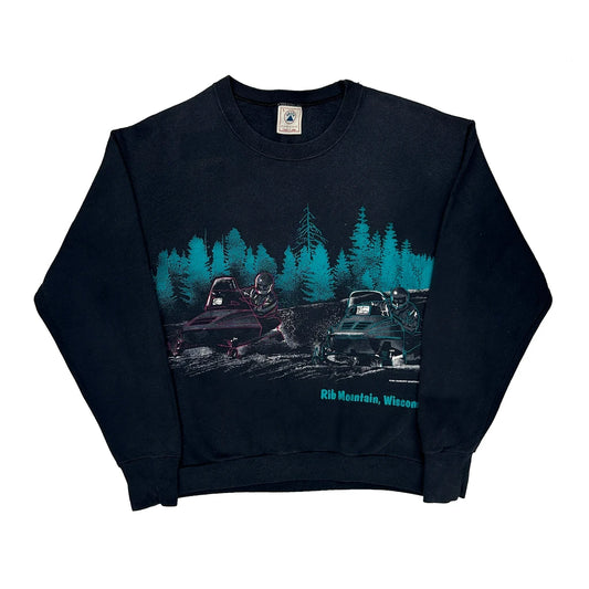 Made In USA Delta Rib Mountain, Wisconsin Sweatshirt - Large Black Cotton Blend