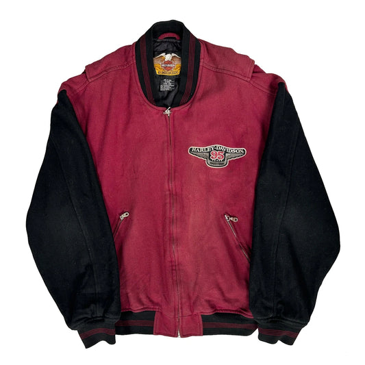 Vintage 95Th Anniversary Harley Davidson Graphic Varsity Jacket - XL Burgundy Wool Blend