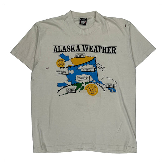 Alaska Weather Screen Stars Graphic T-Shirt - XL White Cotton Blend