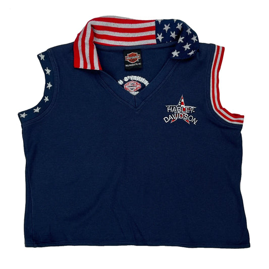 Patriotic Design Harley Davidson Graphic Vest - Small Blue Cotton