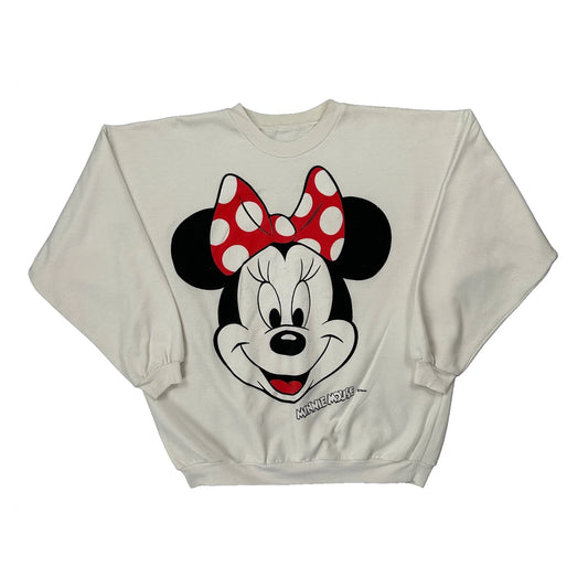 Minnie Mouse Disney Cartoon Sweatshirt - Large White Cotton