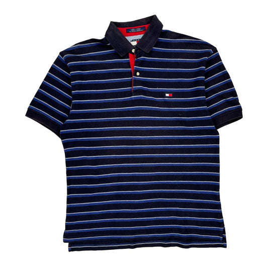 Tommy Hilfiger Striped Polo Shirt - Large Blue Cotton