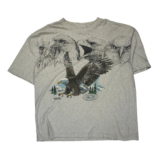 Eagle Print Northern Elements Graphic T-Shirt - 2XL Grey Cotton