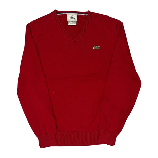 Age 10 Lacoste V-Neck Jumper - Small Red Cotton