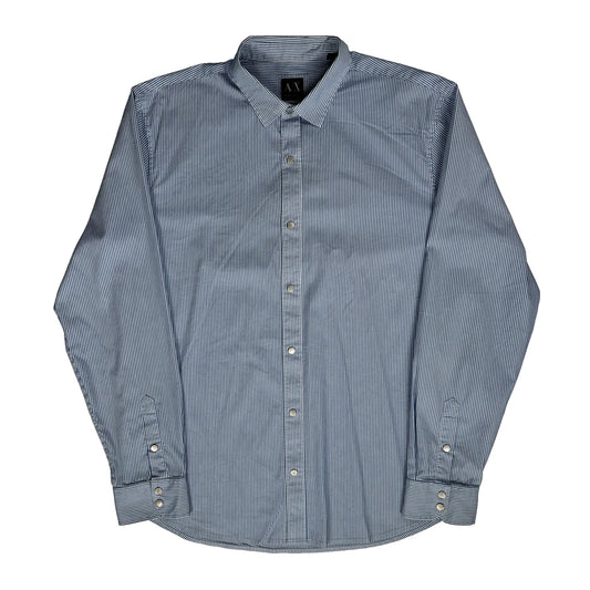 Armani Exchange Striped Shirt - Large Blue Cotton