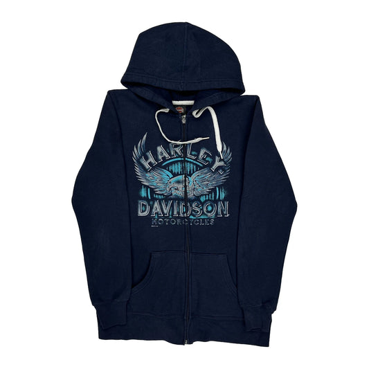 Motorcycles Harley Davidson Graphic Hoodie - Small Blue Cotton Blend