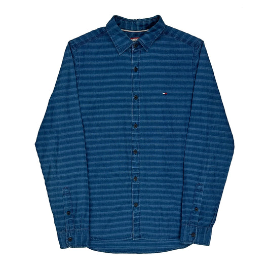 Tommy Hilfiger Striped Denim Shirt - Small Blue Cotton