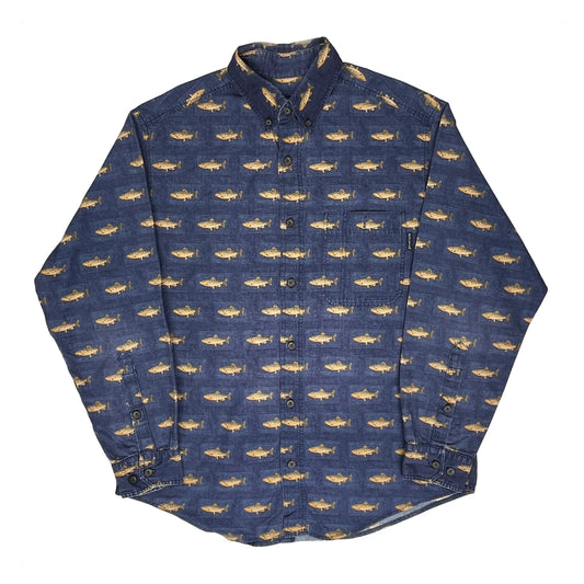 Woolrich Patterned Shirt - Large Blue Cotton