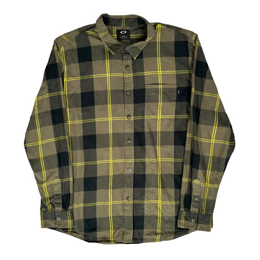 Vintage Oakley Checked Flannel Shirt - XL Khaki Cotton