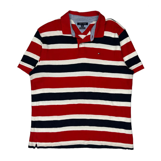 Tommy Hilfiger Striped Polo Shirt - XL Red Cotton