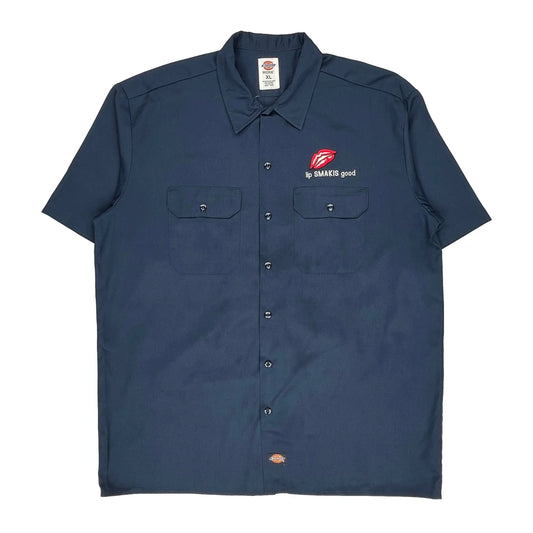 Vintage Dickies Short Sleeve Shirt - XL Navy Polyester Blend