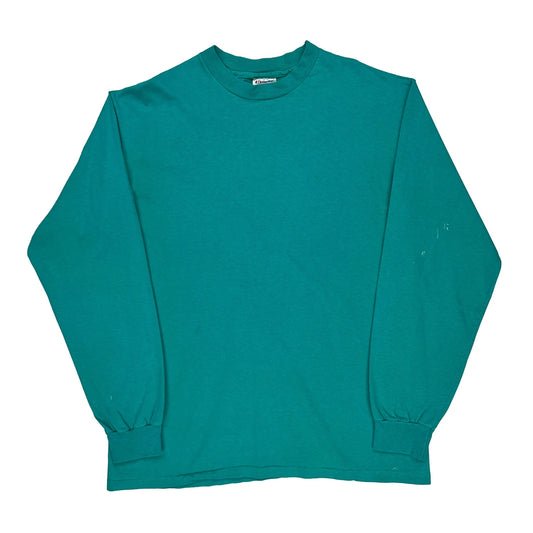90S Blank Hanes Long Sleeve T-Shirt - XL Green Cotton