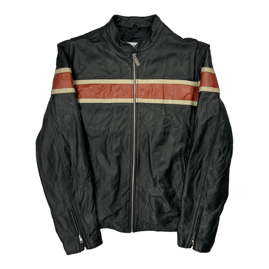 Wilsons Leather Striped Leather Jacket - Large Black Leather