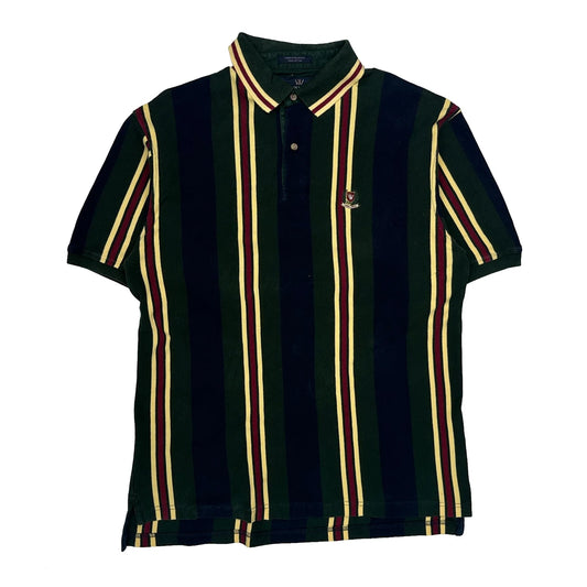 Vintage Woods & Woods Striped Polo Shirt - XL Green Cotton