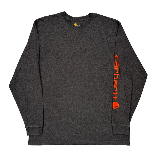Original Fit Carhartt Spellout Long Sleeve T-Shirt - XL Grey Cotton Blend