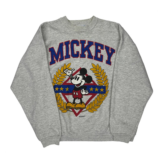 Mickey Mouse Disney Cartoon Sweatshirt - Large Grey Cotton Blend