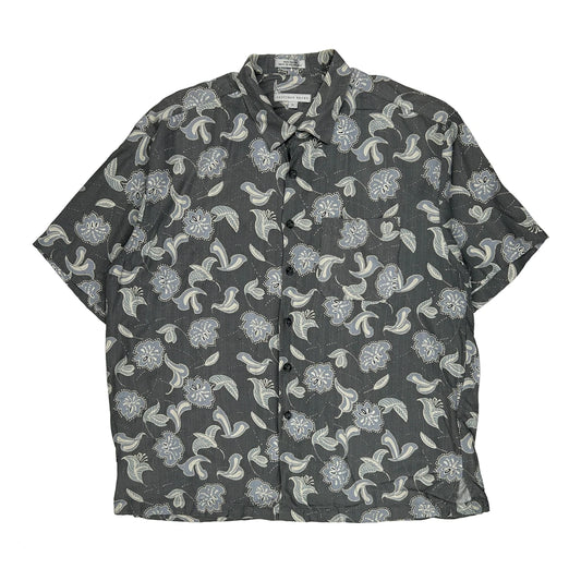 Geoffrey Beene Floral Hawaiian Shirt - XL Grey Viscose