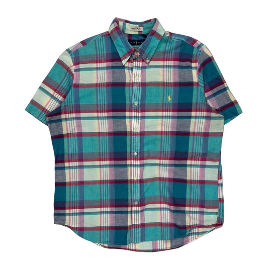 Authentic Indian Madras Ralph Lauren Checked Short Sleeve Shirt - XL Multicoloured Cotton
