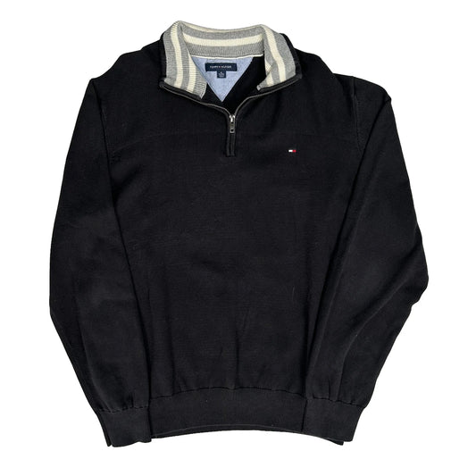 Vintage Tommy Hilfiger Collared Jumper - XL Black Cotton