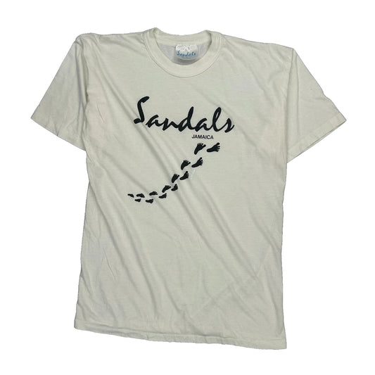 Jamaica Sandals Single Stitch T-Shirt - Large White Polyester Blend