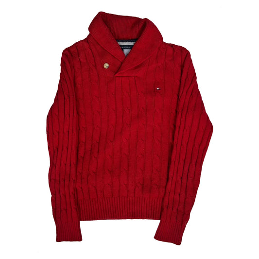 Tommy Hilfiger Cable Knit Jumper - Small Red Cotton