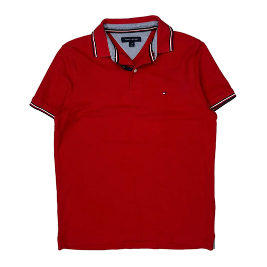 Tommy Hilfiger Striped Polo Shirt - Small Red Cotton