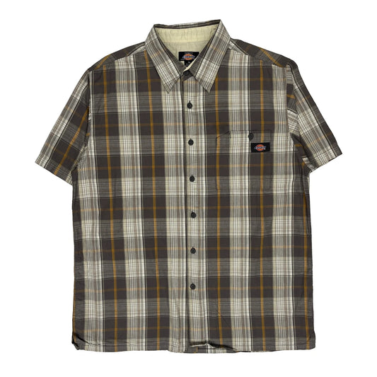 Dickies Checked Short Sleeve Shirt - XL Brown Cotton