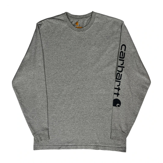 Carhartt Spellout Long Sleeve T-Shirt - Small Grey Cotton