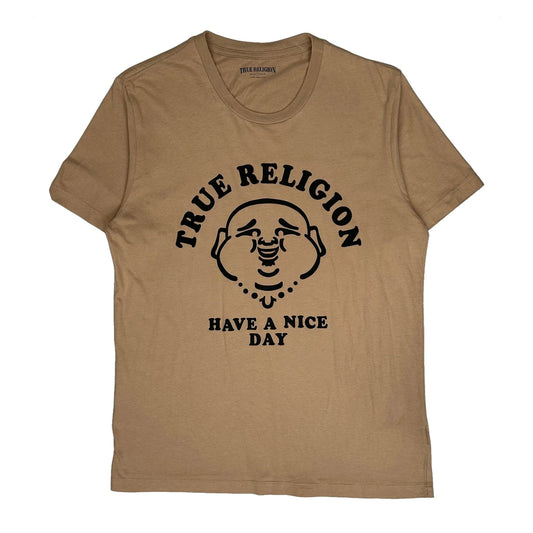 True Religion Graphic T-Shirt - Large Beige Cotton