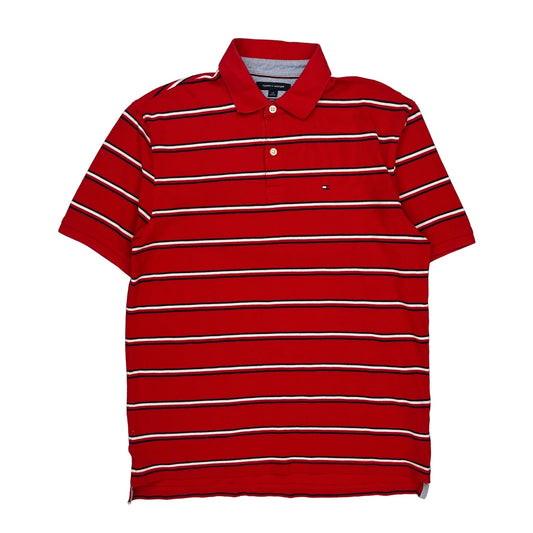 Tommy Hilfiger Striped Polo Shirt - Large Red Cotton