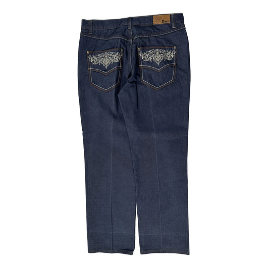 Embroidered Pockets Unbranded Contrast Stitch Jeans - 36W 32L Dark Wash Denim