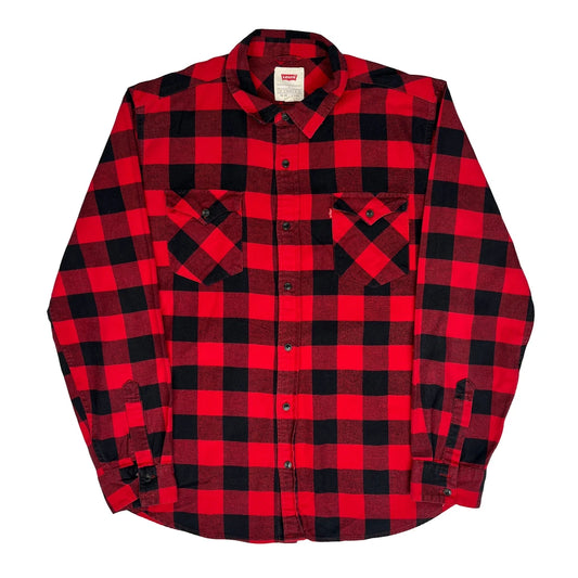 Levis Checked Flannel Shirt - Large Black Cotton