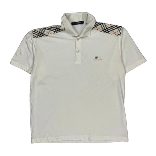 Burberry London Checked Polo Shirt - Large White Cotton