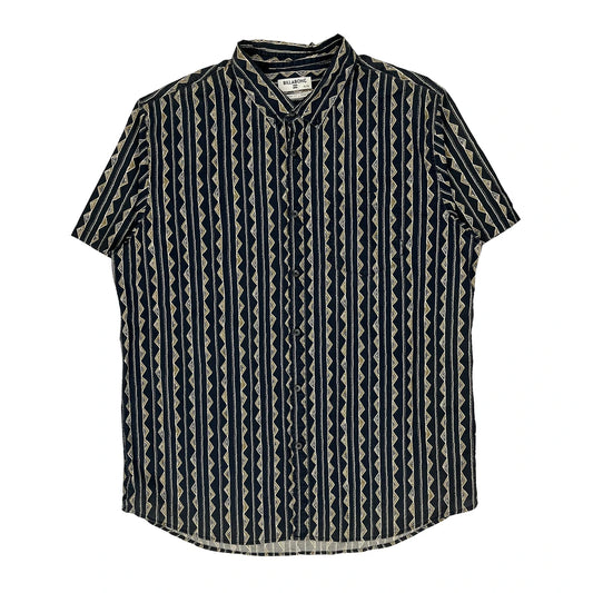 Billabong Striped Short Sleeve Shirt - XL Navy Cotton Blend
