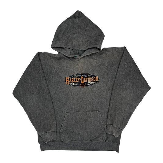 Waukon Harley Davidson Graphic Hoodie - Medium Grey Cotton Blend