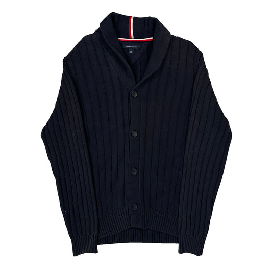 Tommy Hilfiger Striped Cardigan - Large Navy Cotton